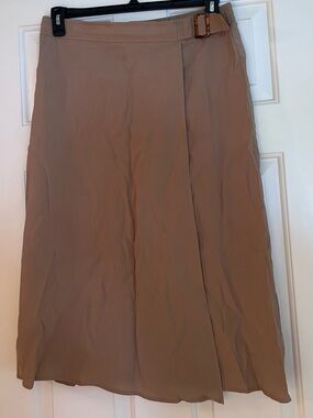 Max Studio Taupe A-Line Faux Wrap Midi Skirt with Buckle Detail XL